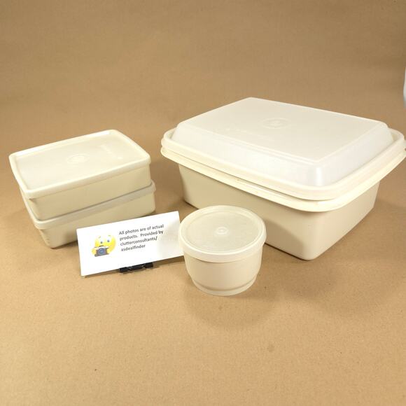 Tupperware Bundle Pack N Carry #1254 #1229 Small Snack Cup #670 Keeper Almond - Picture 1 of 8